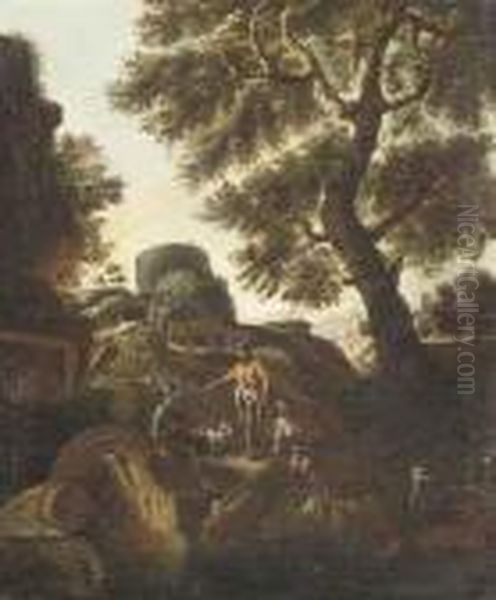 An Italianate Landscape With Shepherds Conversing With A Soldierbeside Classical Ruins - view 1