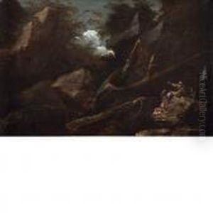 Cavaliers In A Rocky Landscape by Salvator Rosa
