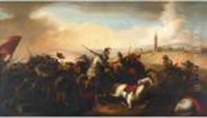 A Calvary Squirmish In The Italian Countryside by Salvator Rosa