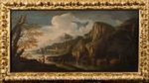 Rocky Cove With Figures, Boats And Ruins
