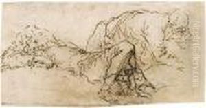Eine Auf Dem Rucken Liegende Und Eine Kriechende Figur by Salvator Rosa
