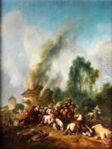 Reiteruberfall Neben Einem Brennendenrundturm by Salvator Rosa