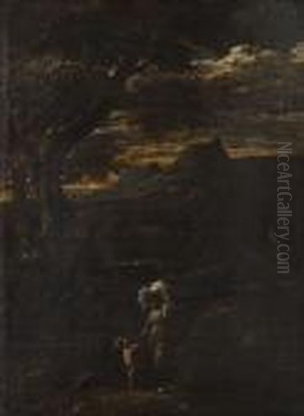A Wooded Landscape With Mother And Child On A Path - view 1