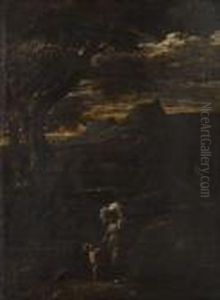 A Wooded Landscape With Mother And Child On A Path by Salvator Rosa