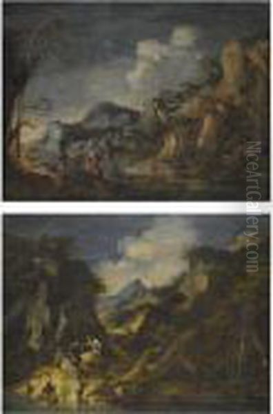 A Rocky Coastal Landcape With Figures Conversing In Theforeground - view 1