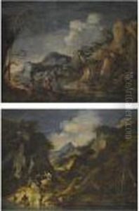 A Rocky Coastal Landcape With Figures Conversing In Theforeground by Salvator Rosa
