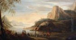 A Marine Landscape With Soldiers Resting In The Foreground