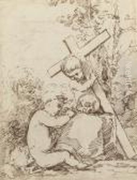 Two Putti With A Skull And A Cross - view 1