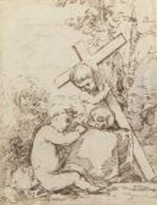 Two Putti With A Skull And A Cross