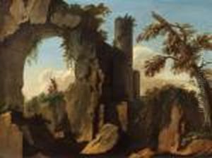Paysage De Rochers Avec Soldats by Salvator Rosa