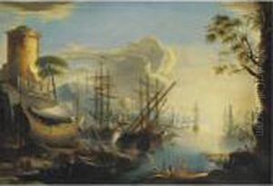 Bathers And Fishermen In A Mediterranean Port