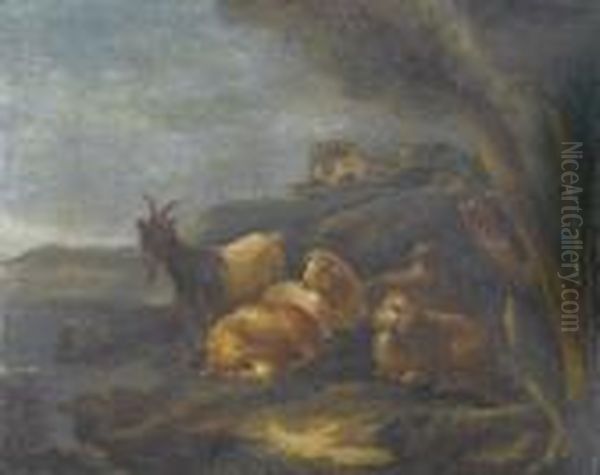 Bukolische Landschaft Mit Schafen Und Ziege - view 1