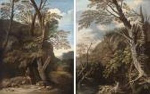 A Wooded Landscape With A Hermit Resting Under A Tree