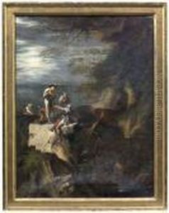 Soldaten In Felsiger Landschaft by Salvator Rosa