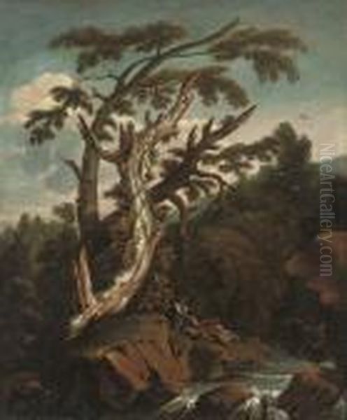 A Wooded River Landscape With Figures On A Bank - view 1