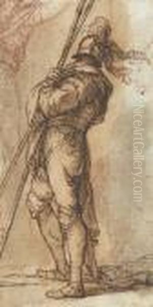 A Warrior Standing, Holding Two
Lances, And A Subsidiary Study Of A Young Man With His Arm Raised - view 1