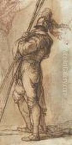 A Warrior Standing, Holding Two 
Lances, And A Subsidiary Study Of A Young Man With His Arm Raised by Salvator Rosa
