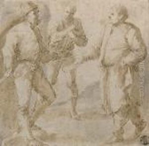 Three Men In Conversation by Salvator Rosa