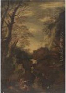 Paesaggio Roccioso Con Cascata E Figure by Salvator Rosa