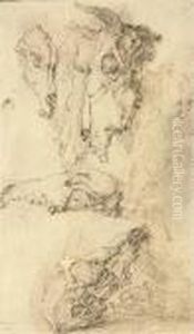 Three Ox Skulls And Three Horse Skulls by Salvator Rosa