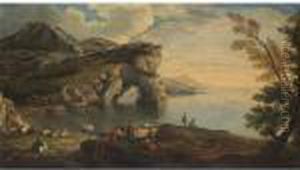 Veduta Costiera Con Figure E Animali by Salvator Rosa