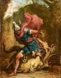San Giorgio E Il Drago Olio Su Tavola by Salvator Rosa
