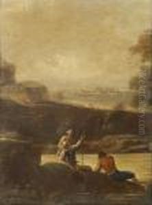 Figure Sul Tevere Vicino A Castel Sant'angelo by Salvator Rosa