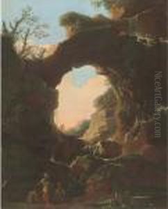 A Grotto With A Waterfall by Salvator Rosa