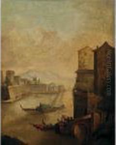 View Of A Mediterranean Harbor by Salvator Rosa