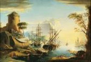 Busy Harbor Scene by Salvator Rosa