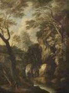 Bewaldete
 Gebirgslandschaft. by Salvator Rosa