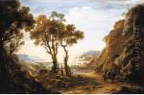 An Evening Landscape With Travellers In The Foreground, The Sea Beyond - view 1