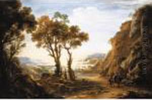 An Evening Landscape With Travellers In The Foreground, The Sea Beyond by Salvator Rosa