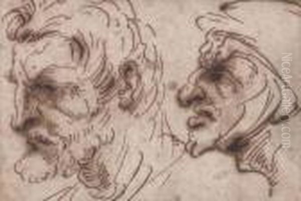 Heads Of A Bearded Man And Of A Soldier, Both In Profile To Theleft - view 1
