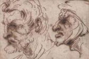 Heads Of A Bearded Man And Of A Soldier, Both In Profile To Theleft