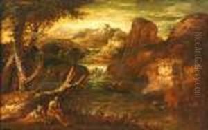 Soldiers Resting In A Mountain River Landscape