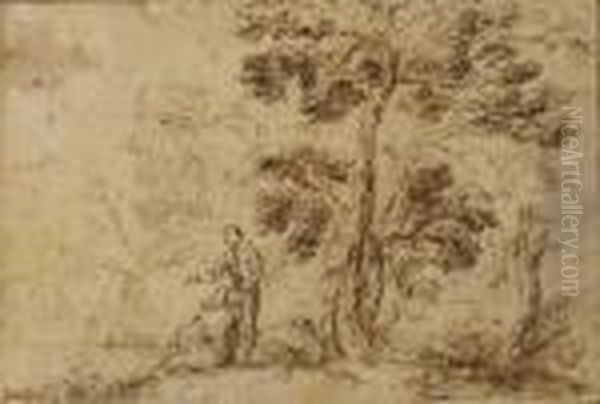 Two Figures By A Tree Near A River - view 1