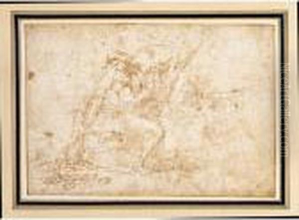 Studio Di Figura Maschile Tra Due Alberi In Un Paesaggio - view 1