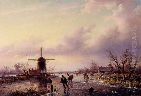 A Winter Landscape With Figures On A Frozen Waterway - view 1