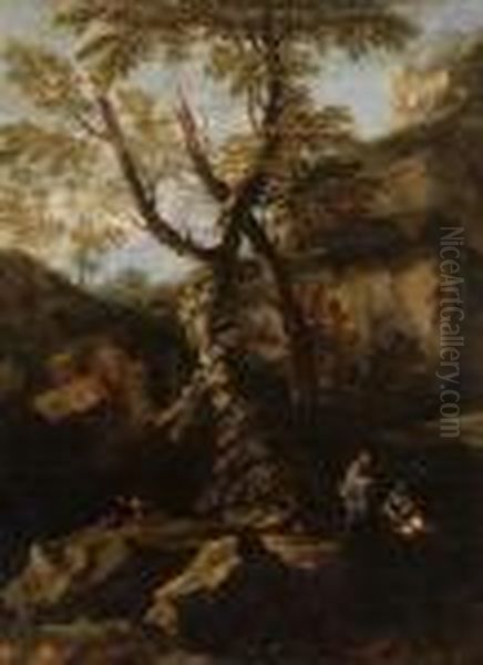 Felsenlandschaft Mit Hl. Familie
 Bei Der Ruhe Auf Der Flucht Nach Agypten. - view 1