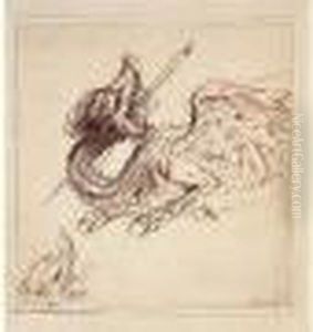 Etude De Dragon Transperce Par Une Lance by Salvator Rosa