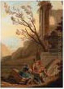 Landscape With Two Soldiers Conversing Among Ruins by Salvator Rosa