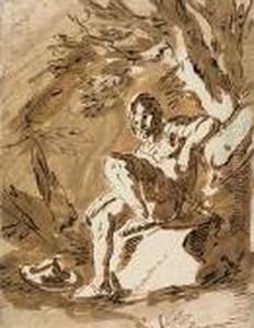 A Soldier Resting Under A Tree<</b> by Salvator Rosa