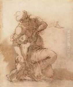 A Kneeling Mother Caressing Her Child by Salvator Rosa