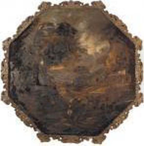 An Extensive Italianate 
Landscape With Travellers On A Track Before A Stream, An Inn Beyond - view 1