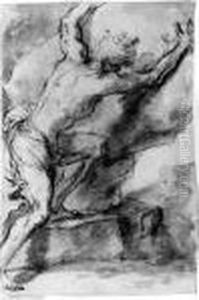 A Man Pushing A Rock by Salvator Rosa