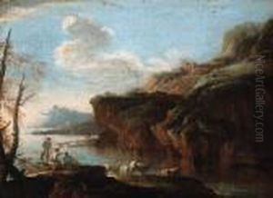 A Coastal Landscape With Herdsmen On The Shore by Salvator Rosa
