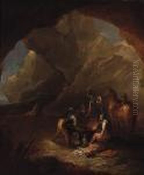 Brigands Distributing Loot In A Cavern - view 1