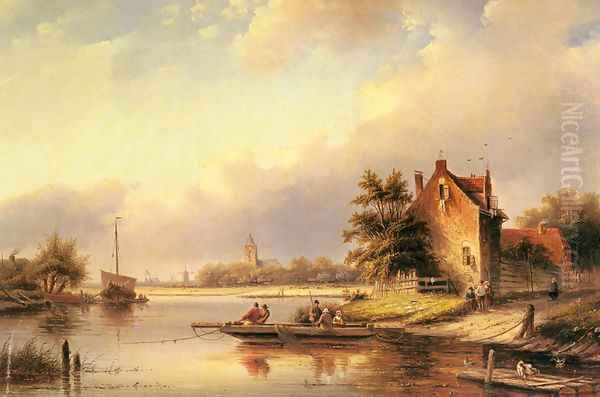 A Summer's Day at the Ferry Crossing by Jan Jacob Coenraad Spohler