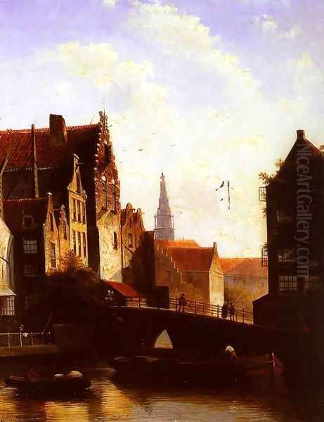 Figures on a Bridge in a Dutch Town - view 1